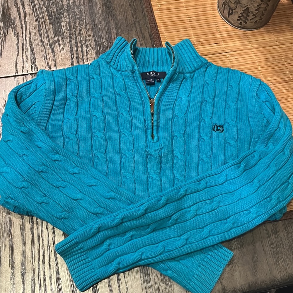 Chaps Blue Chunky cable Knit Sweater sz M - Picture 3 of 5